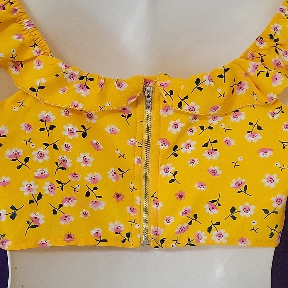 Shein mustard yellow pink floral off shoulder 2 piece set - Picture 6 of 15